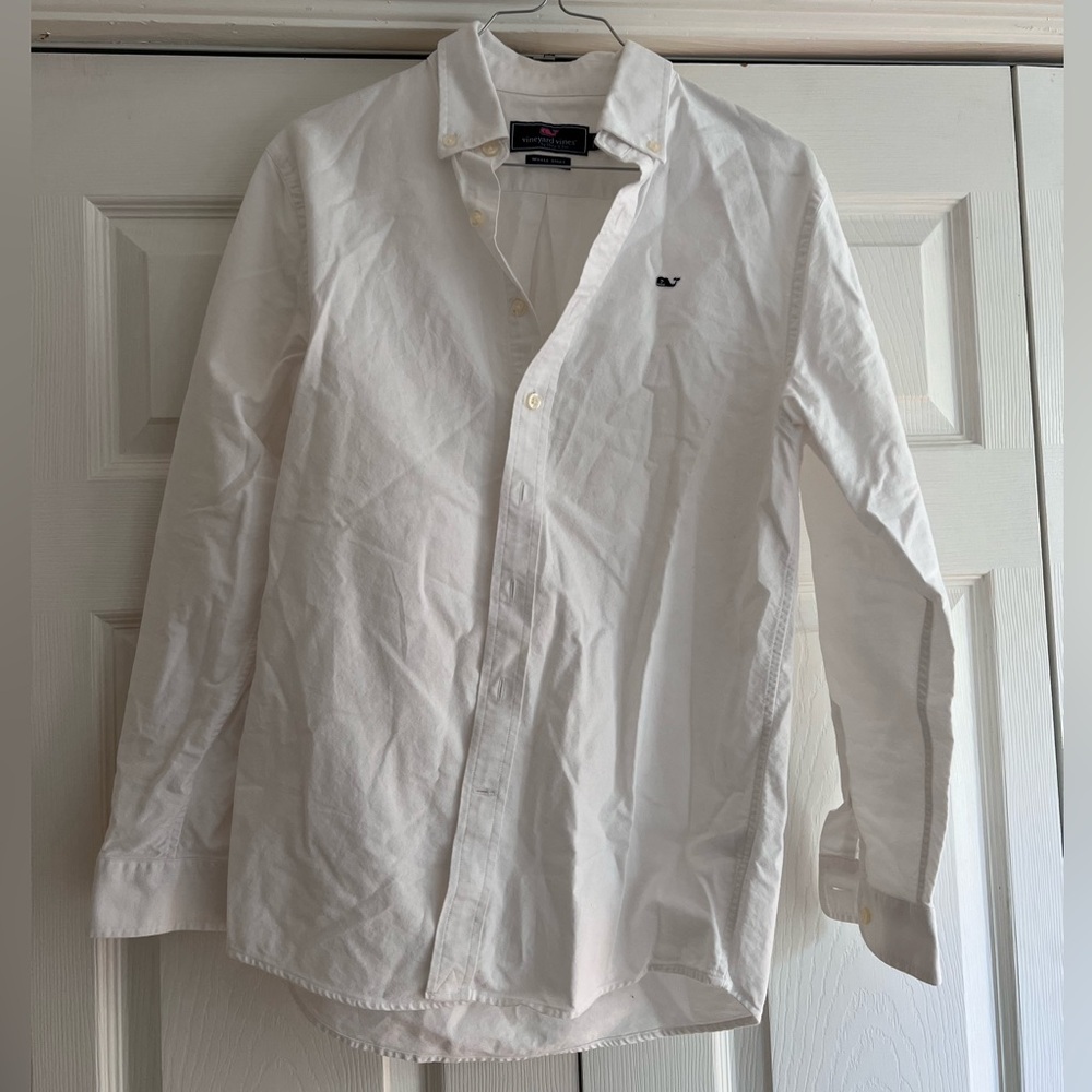 Vineyard Vines Kid’s Oxford Solid Whale Shirt - White